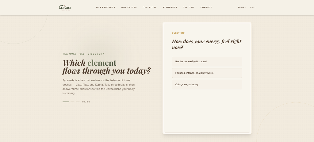 Ayurvedic tea quiz — a dosha-based blend finder