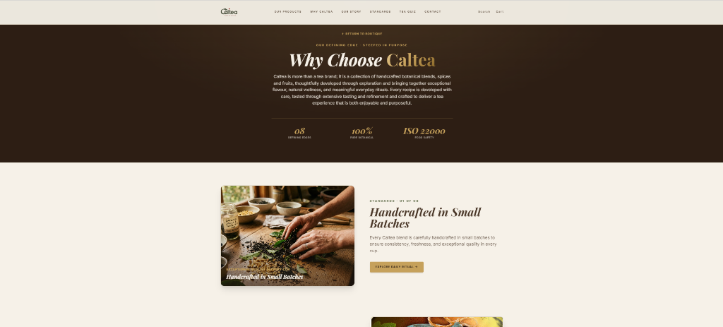 Why Caltea — standards and small-batch production