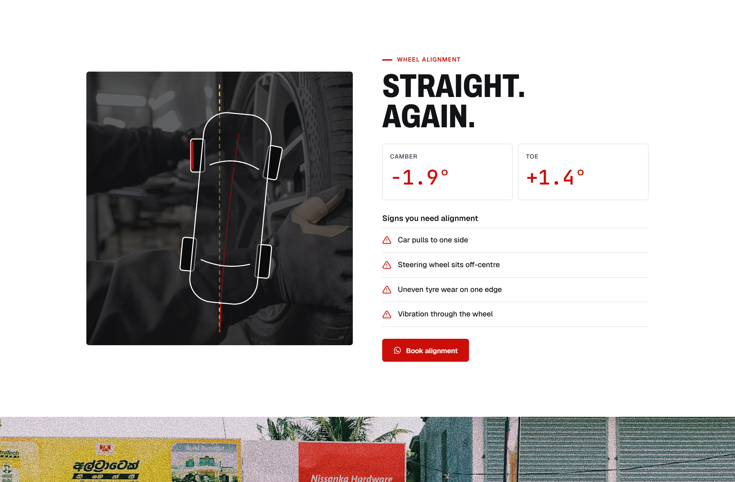 Wheel alignment — camber and toe readings and the signs you need it
