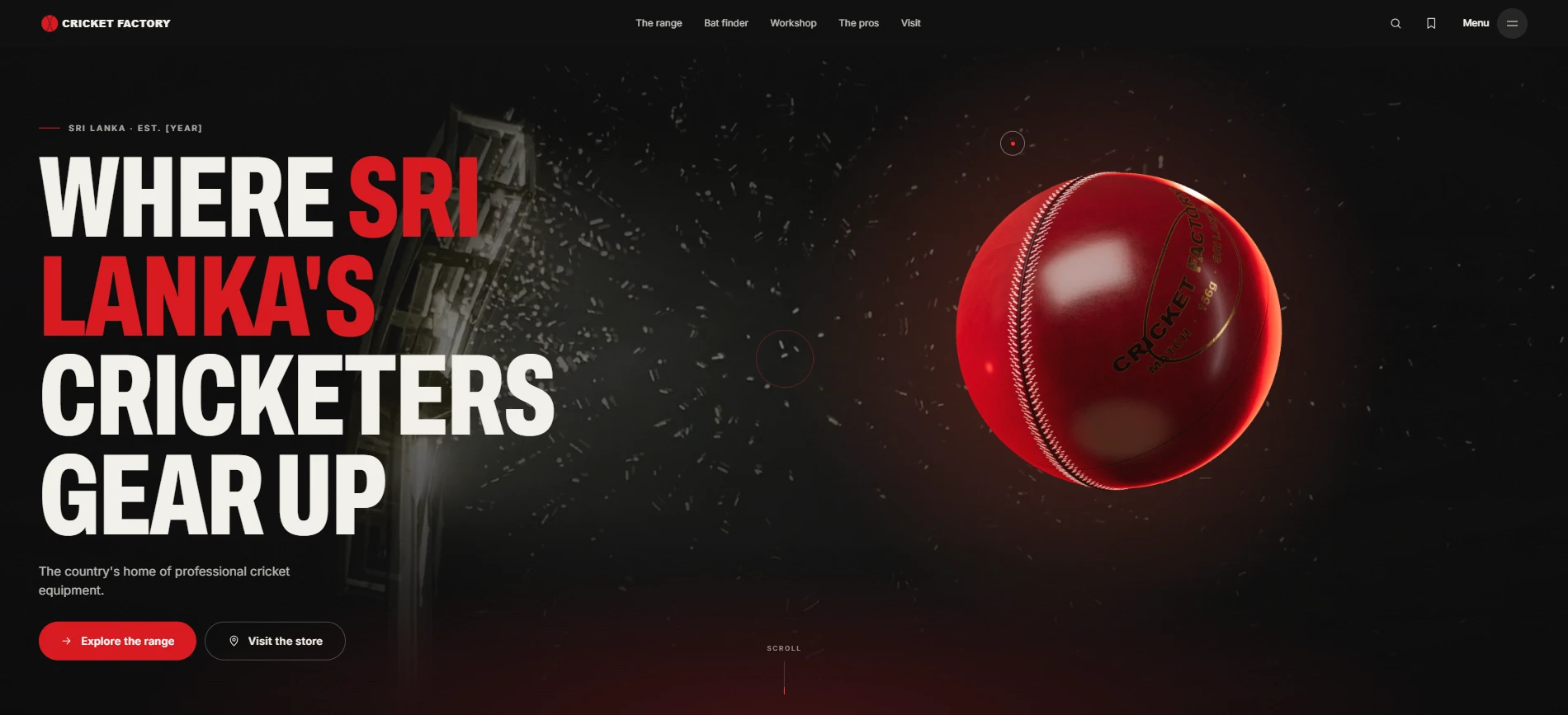 Cricket Factory — Hero — a 3D match ball over “Where Sri Lanka’s cricketers gear up”