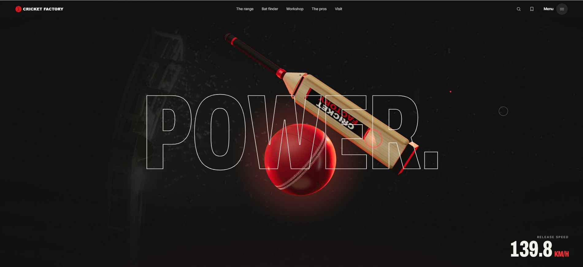 Scroll-driven 3D bat and ball, with a live release-speed readout