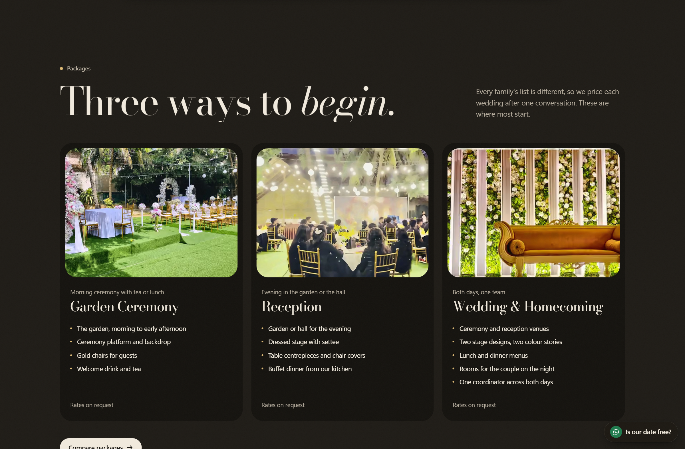 Three ways to begin — ceremony, reception and both days