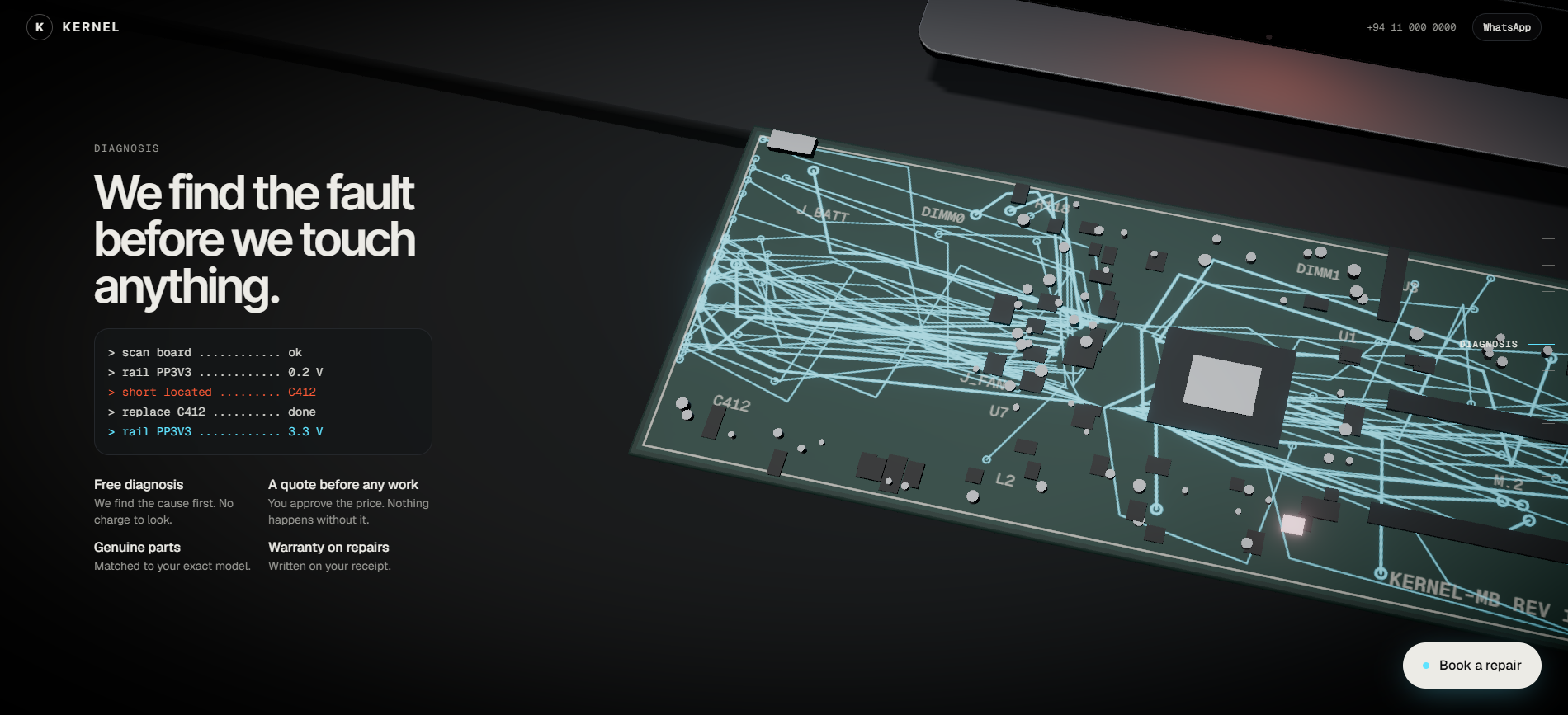 Diagnosis — a scan sweeps the motherboard to find the faulty component