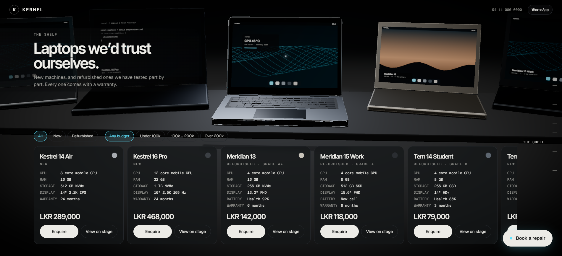 The shelf — quality-checked laptops for sale, with specs, prices and filters