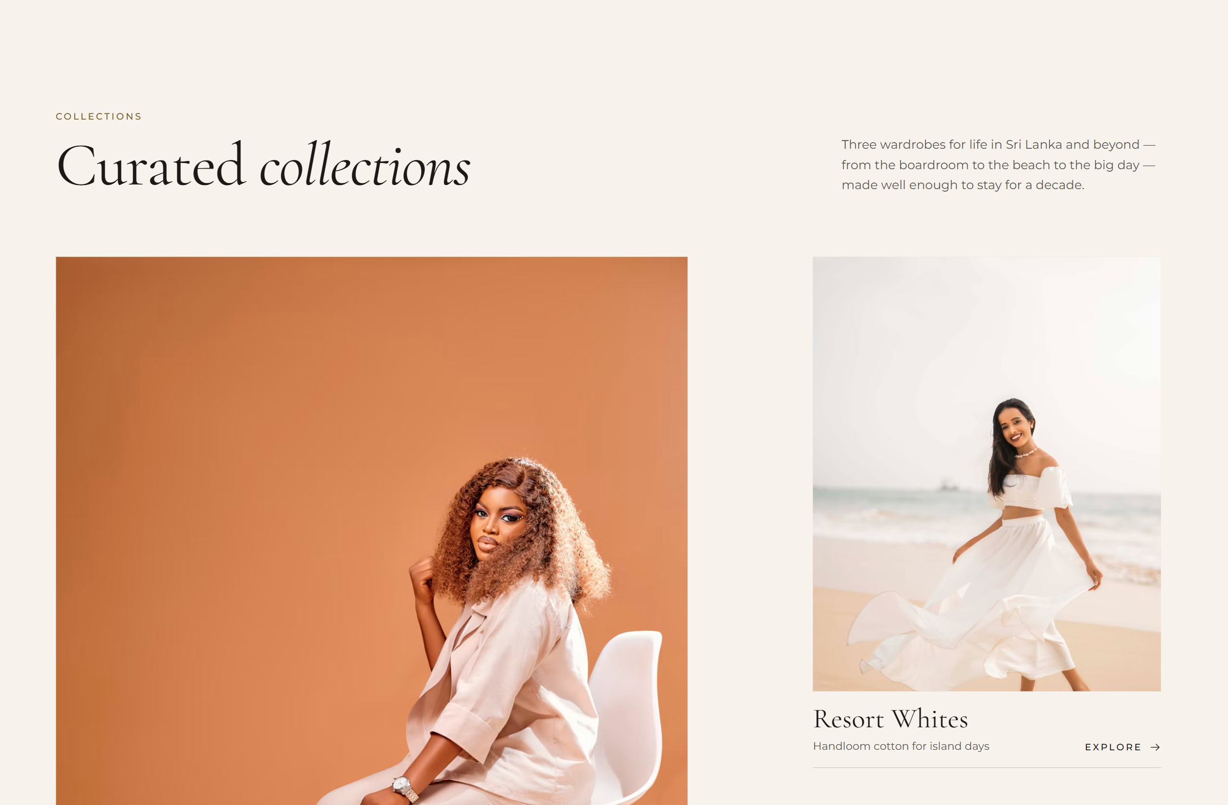 Curated collections — tailoring, resort whites, bridal and occasion