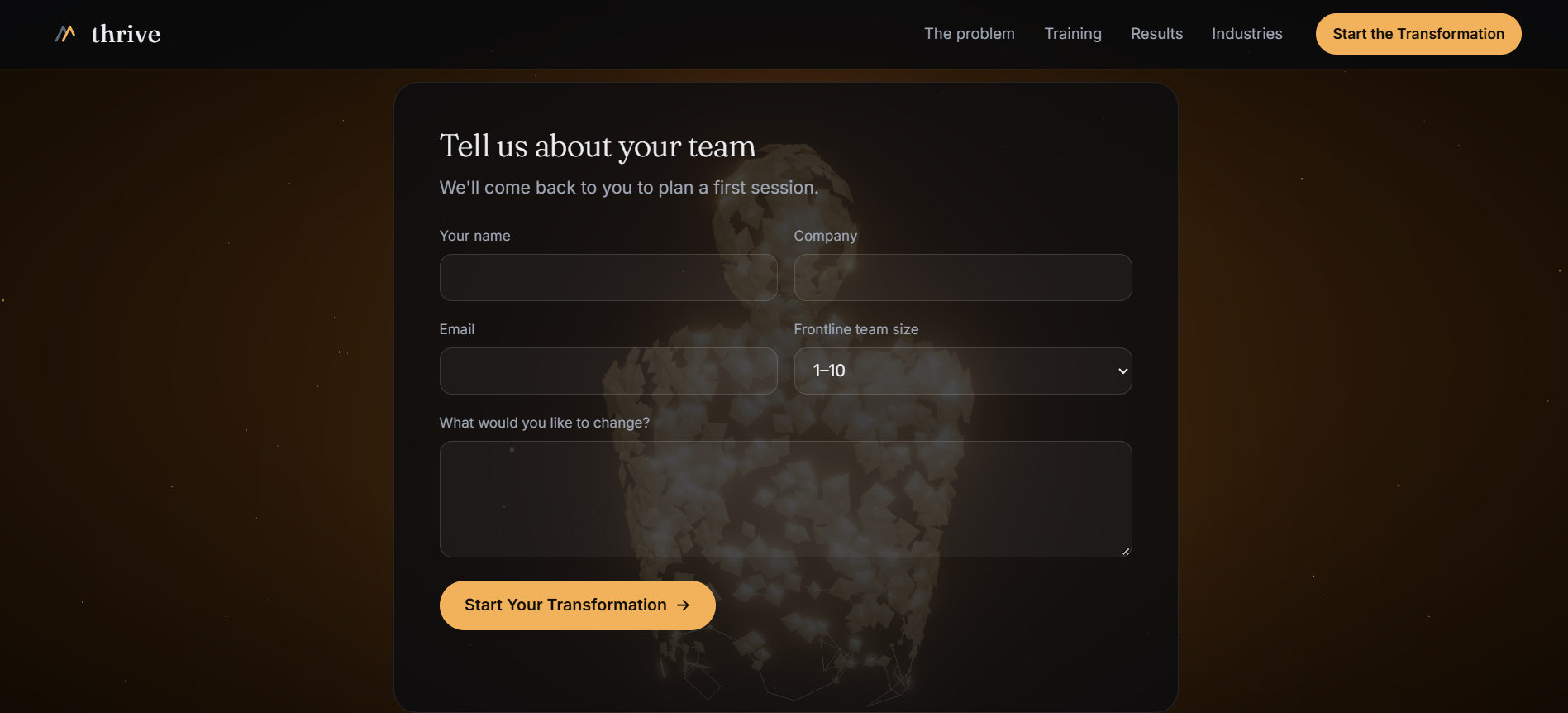 Enquiry form to plan a first training session