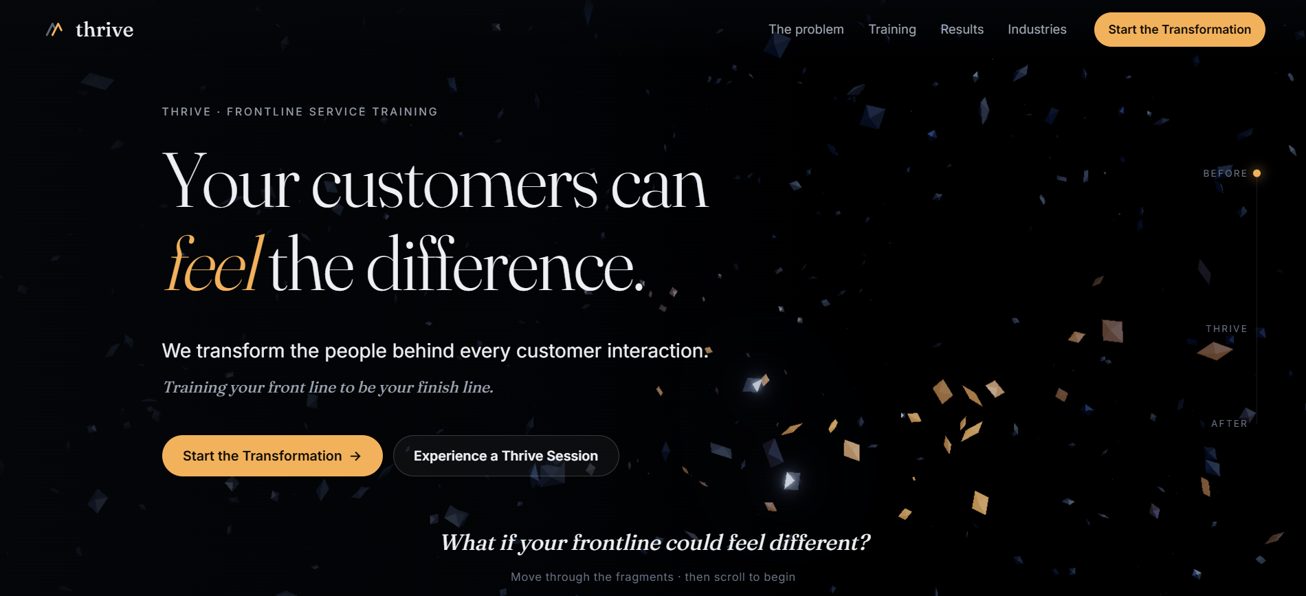 Thrive — Hero — interactive fragments around “Your customers can feel the difference”