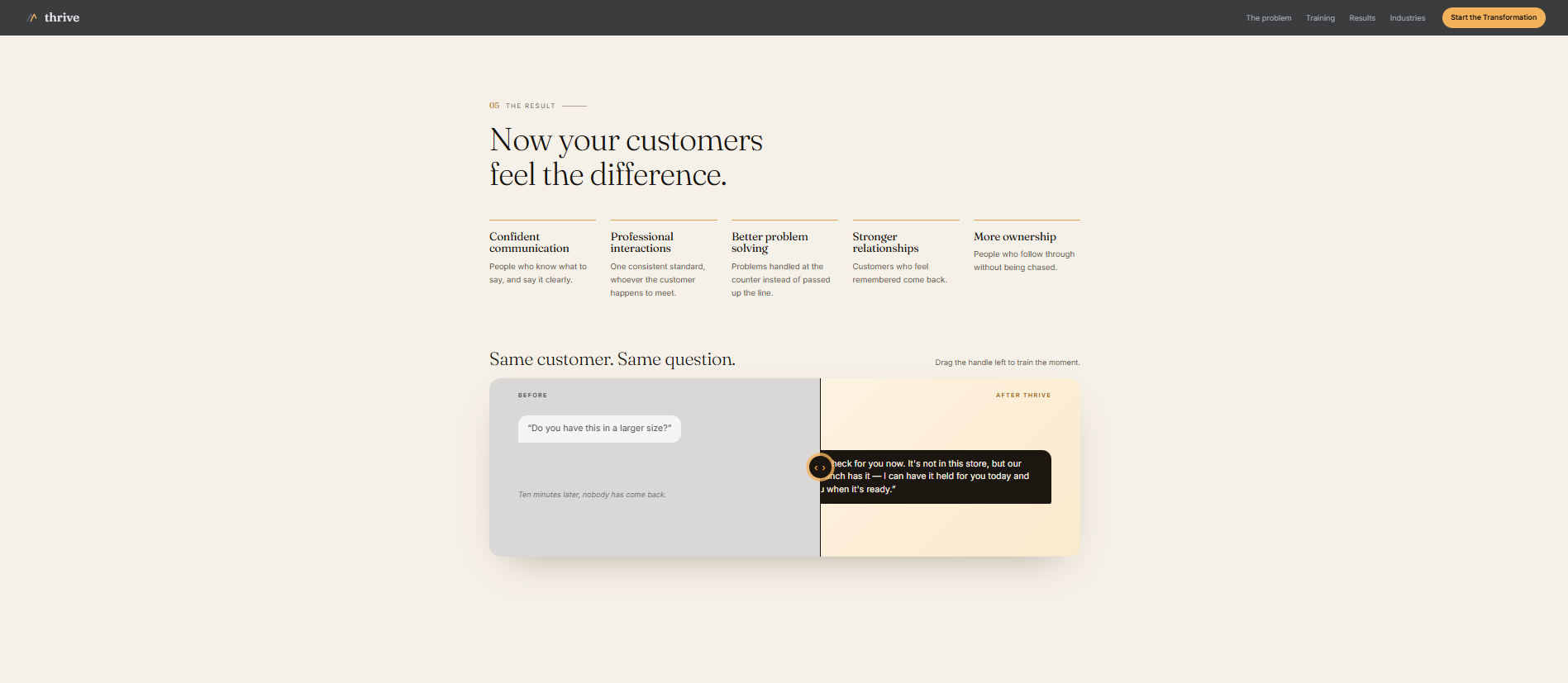 The result — a before-and-after slider of the same customer moment