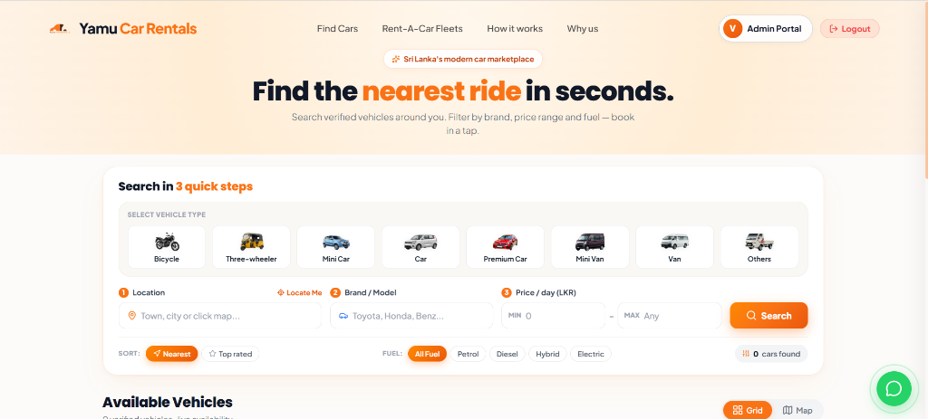 Vehicle search by category, location and radius